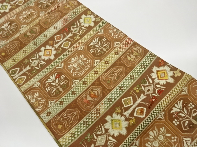 JAPANESE NAGOYA OBI / CHIKUZEN HAKATA / WOVEN GEOMETRIC